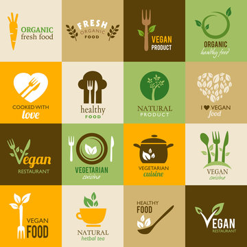 Collection of vegetarian and organic icons