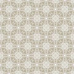 Seamless beige abstract flowers vector pattern.