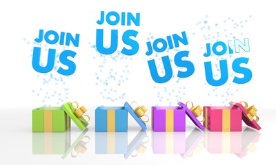 birthday present boxes with join us icon