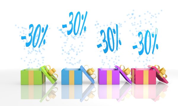 isolated present boxes with discount icon