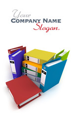 Heap of brightly colored ring binders,