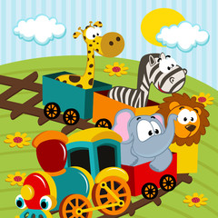 animals by train - vector illustration