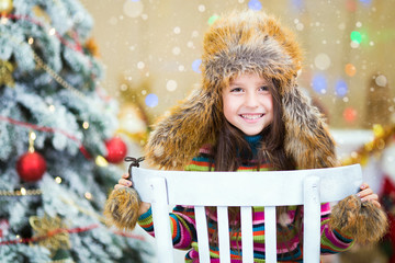 Happy Christmas - Little girl and Christmas tree