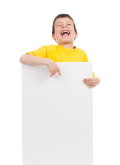 boy with blank paper sheet isolated