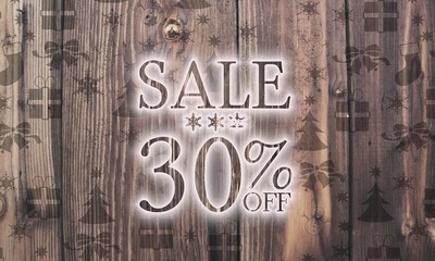 wooden Christmas sale 30 percent off symbol with presents