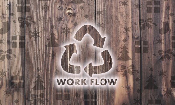wooden workflow label with presents