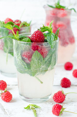 Lemonade with raspberry and mint