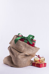 Wrapped Christmas present in Hessian sack