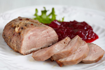 Duck breast with cranberry sauce