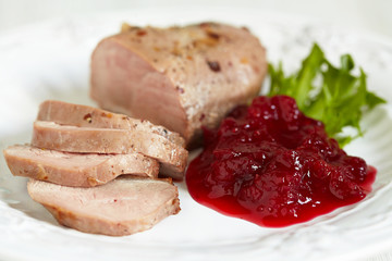 Duck breast with cranberry sauce