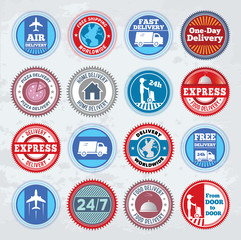 Collection of round delivery badges. EPS8.