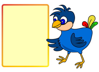 Little bird pointing to message board