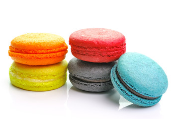 colorful macarons isolated on white backrgound