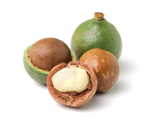 macadamia nuts on white background