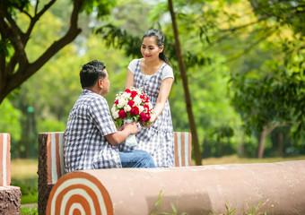 Concept shot  of Asian young couple in love .