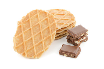 Pile of sweet waffles and chocolate parts