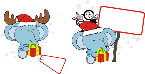 elephant xmas cartoon gift copyspace set