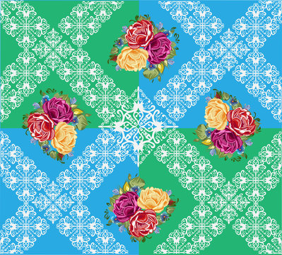 rose flowers on green and blue decorated background