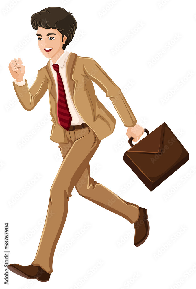 Wall mural A businessman walking hurriedly with an attache case