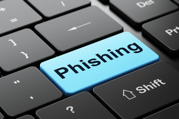 Protection concept: Phishing on computer keyboard background
