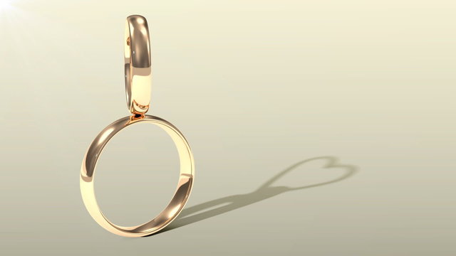 Golden Wedding Ring with shadows in heart shape. Seamless Loopin