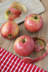 apples on wooden table