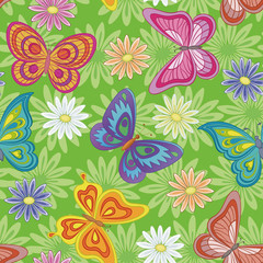 Seamless, flowers and butterflies