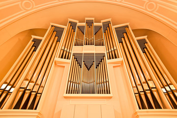 The church organ closeup golden