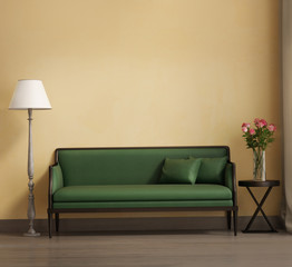 Provence style, romantic interior living room, green sofa