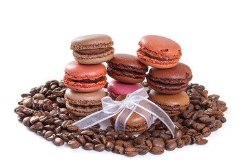 French macarons with coffee. Isolate on white background