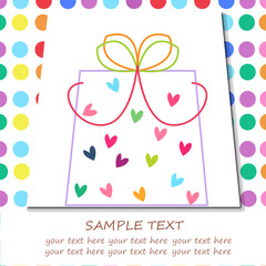 Colorful hearts and polka dots pattern, gift box greeting vector