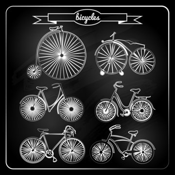 set of bicycles in vintage  style