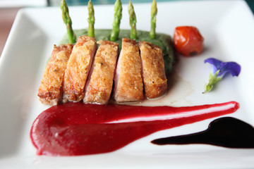 Roasted duck fillet with berry sauce
