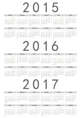 Simple russian 2015, 2016, 2017 year vector calendar
