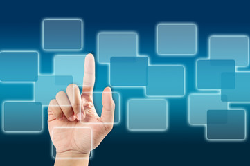 hand pushing a button on a touch screen interface