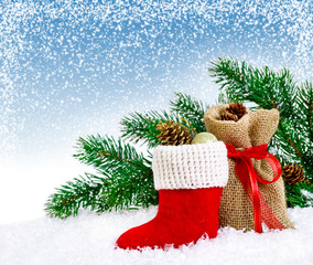 Christmas card with Santa's boot