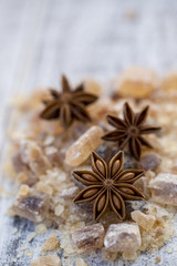 Star anise on brown sugar, Christmas spices