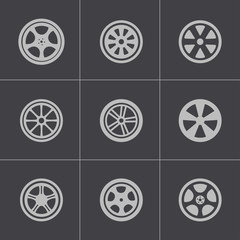 Vector black wheel disks icons set