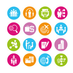 business management icons set, color buttons