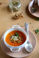 pumpkin soup with walnuts and cheese
