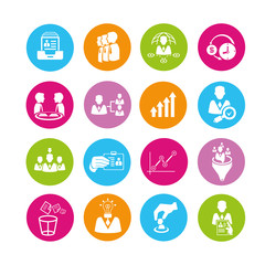 business management and human resource icons set, color buttons