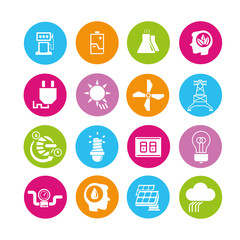 energy and power icons set, color buttons