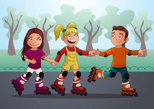 three teenagers on the roller skates