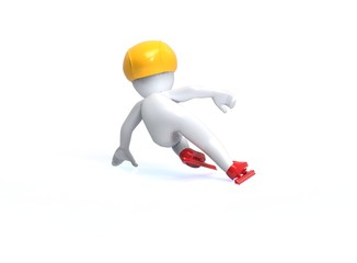 Short-track. 3d man is skating on a white background