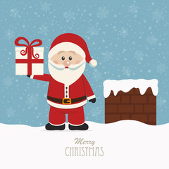 santa hold gift on snowy roof