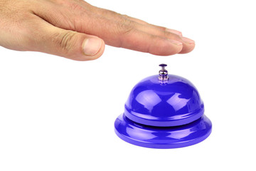 Hand ringing in blue service bell