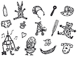 Doodle Childhood And Babies Icons Set