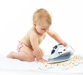 Little girl  ironing