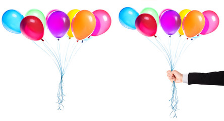 flying balloons with Businessman hand