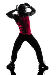 african man exercising fitness zumba dancing silhouette